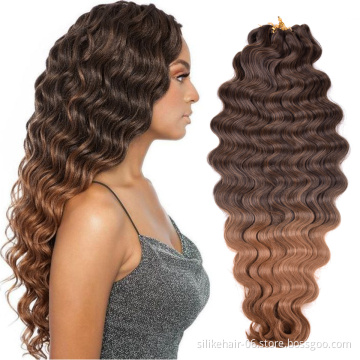 Wholesale Pre Feathered Hybrid Long Soft Ombre Brown Red Water Wave Braids Body Wave Crochet Braiding Synthetic Hair Extensions